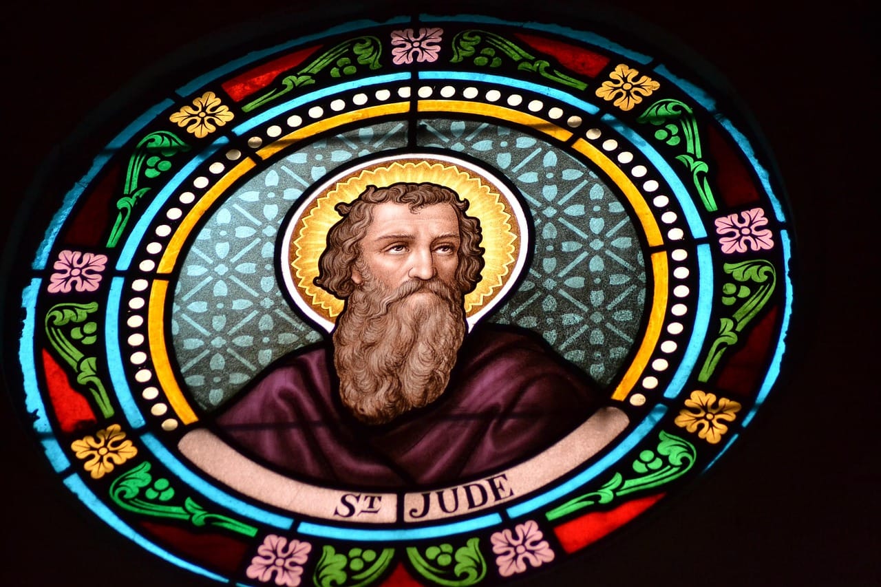 stained glass, window, church, disciple, jesus, holy, jude, halo, bearded, man, colorful, faith, religion, jude, jude, jude, jude, jude, halo